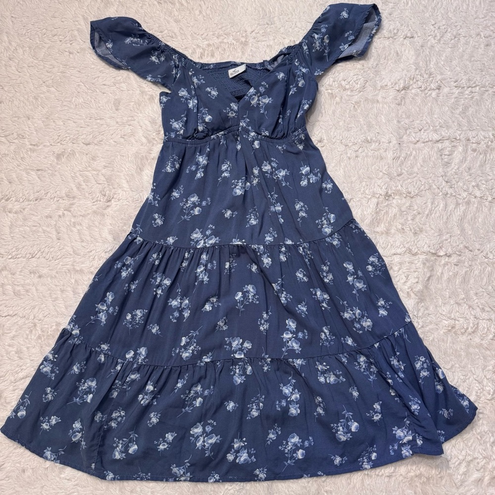 Hollister Navy Floral Babydoll Dress XXS Tall Cottagecore Coquette Flutter